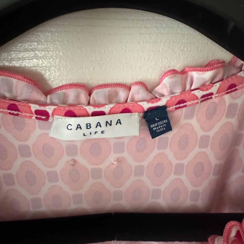 CABANA LIFE Coral Gables Smocked Waist Dress, Pink and White Geometric Size L - Picture 6 of 7